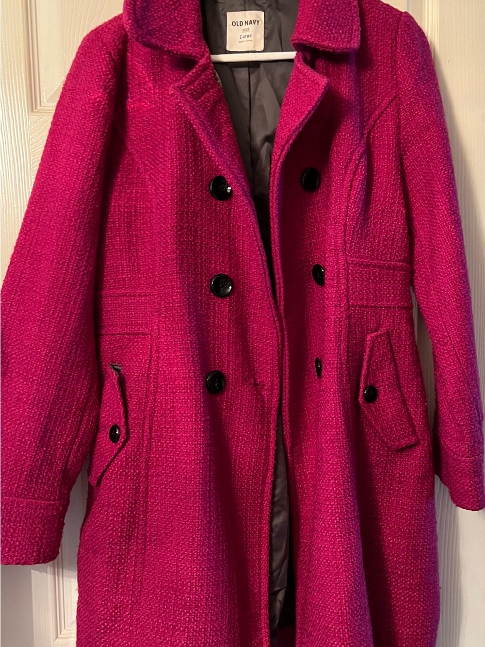 Old Navy Women's Bright Fuchsia Double-Breasted Pea Coat